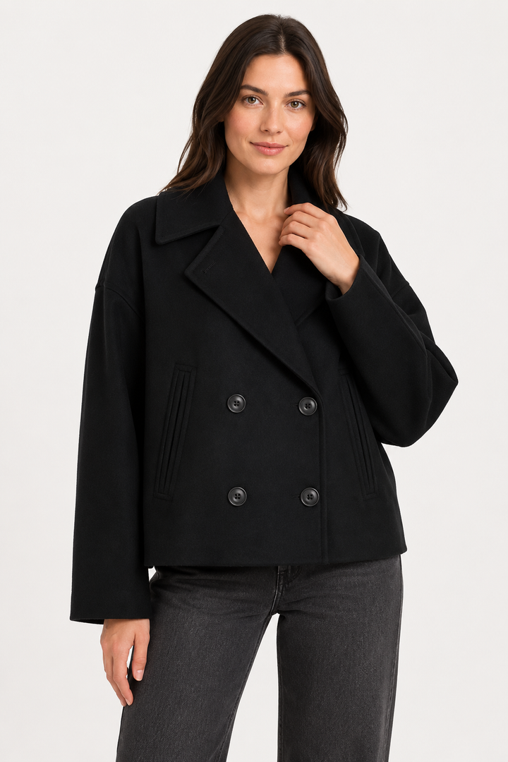 VALERIQUE | Manteau Court Double Boutonnage pour Femme - Beige, Marron et Noir
