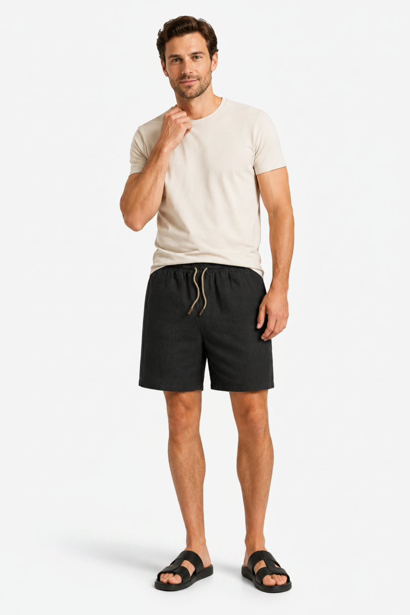 VALERIQUE | Homme Chino Short Décontracté en Mousseline - Taille Élastiquée avec Cordon de Serrage, Poches Latérales