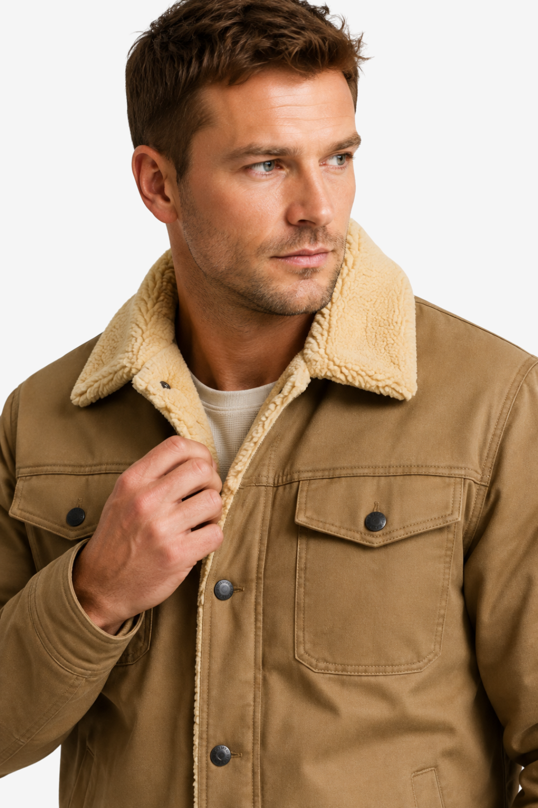 VALERIQUE | Veste Vintage pour Homme – Doublure Sherpa Fermeture Boutonnée Design Utilitaire
