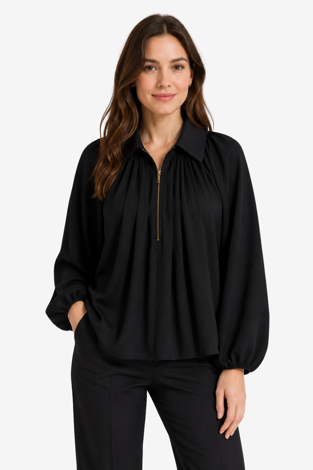 VALERIQUE | Blouse à Revers Plissés pour Femme – Élégance Fluide