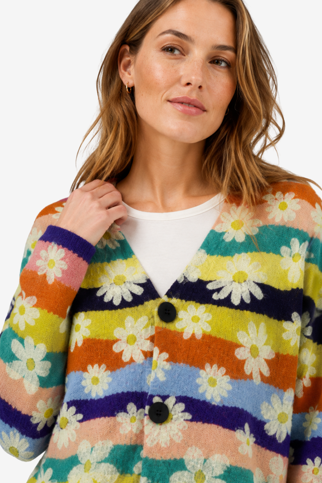 VALERIQUE | Cardigan Fleuri pour Femme – Col en V Fermeture Boutonnée Design Décontracté