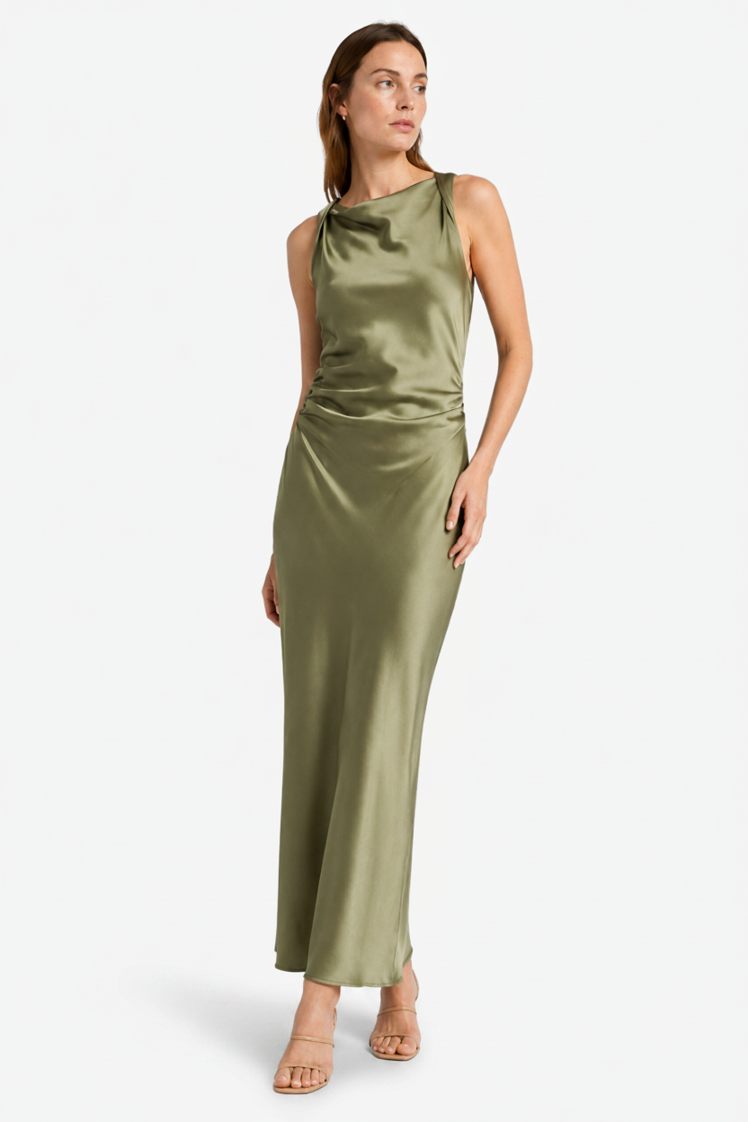 VALERIQUE | Robe Midi Satinée Type Slip pour Femme – Élégance Fluide