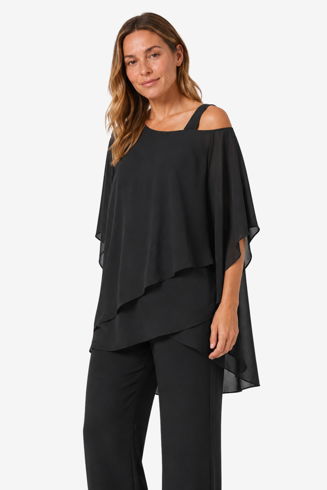 VALERIQUE | Ensemble Deux Pièces pour Femme – Haut Superposé Asymétrique Pantalon Large Design Élégant