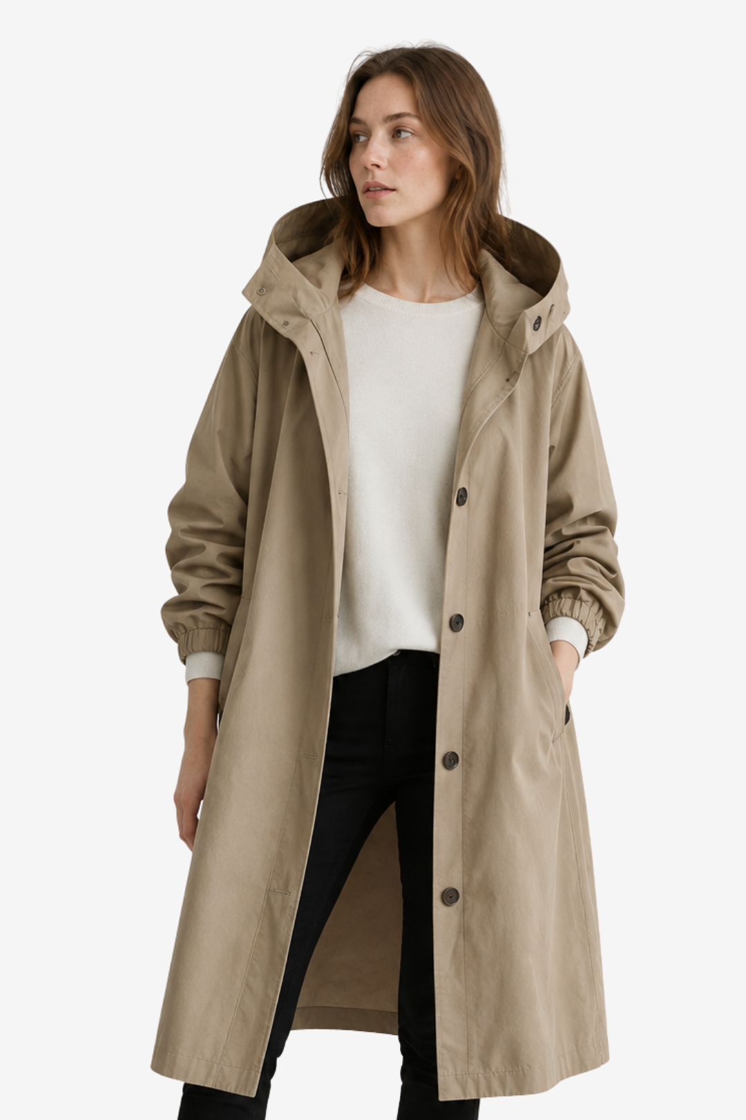 VALERIQUE | Trench à Capuche pour Femme – Coupe Longue Décontractée Fermeture Boutonnée