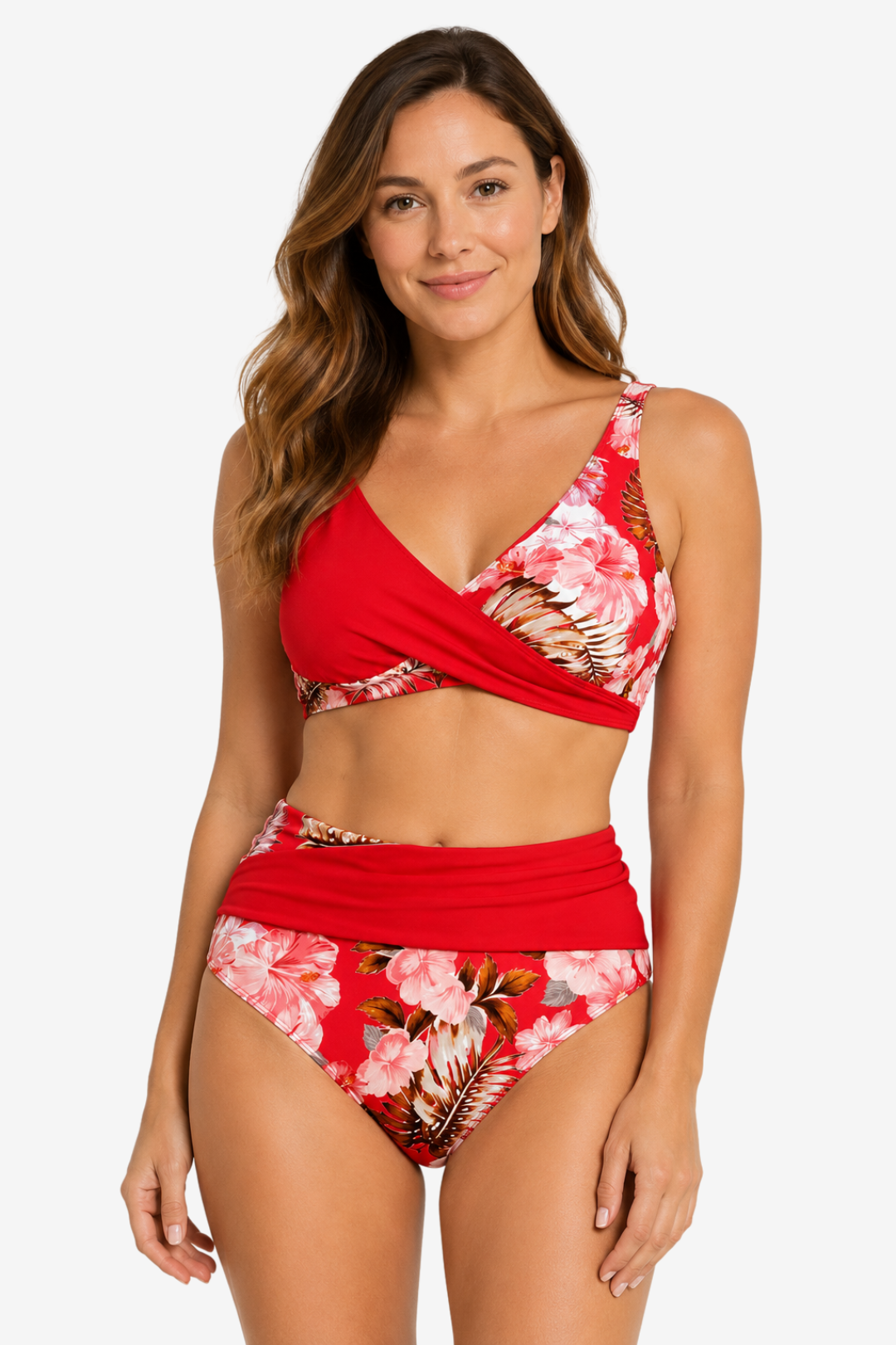 VALERIQUE | Ensemble Bikini Femme Croisé Fleuri – Maillot de Bain Deux Pièces Taille Haute