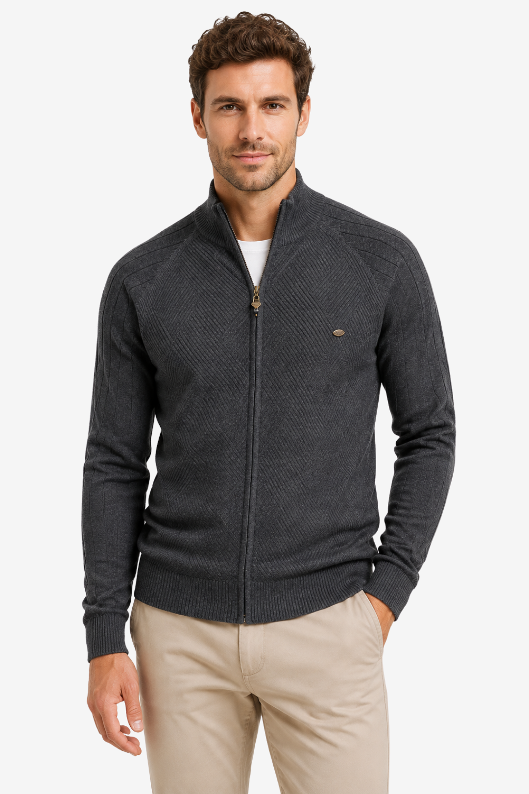 VALERIQUE | Cardigan Zippé en Coton pour Homme – Maille Élégante