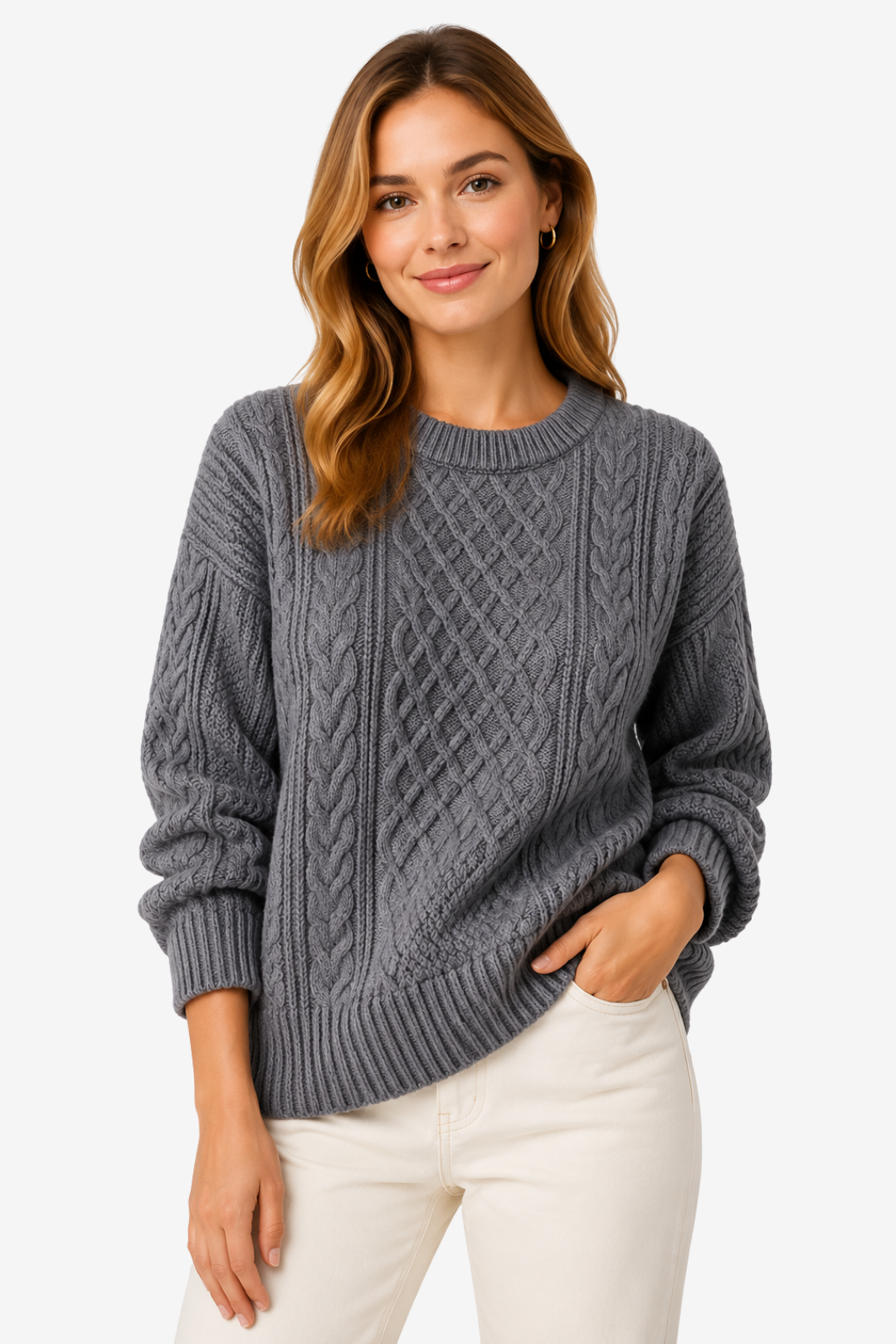 VALERIQUE | Pull en Maille Torsadée pour Femme – Col Rond Texturé Design Décontracté
