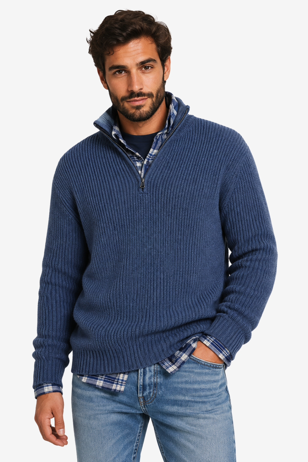 VALERIQUE | Pull Col Zippé pour Homme – Maille Côtelée Col Montant Manches Longues