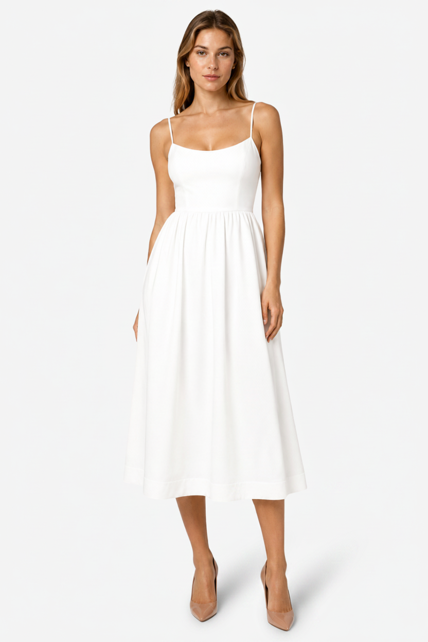 VALERIQUE | Robe Midi Sans Manches pour Femme – Bretelles Fines et Taille Ajustée