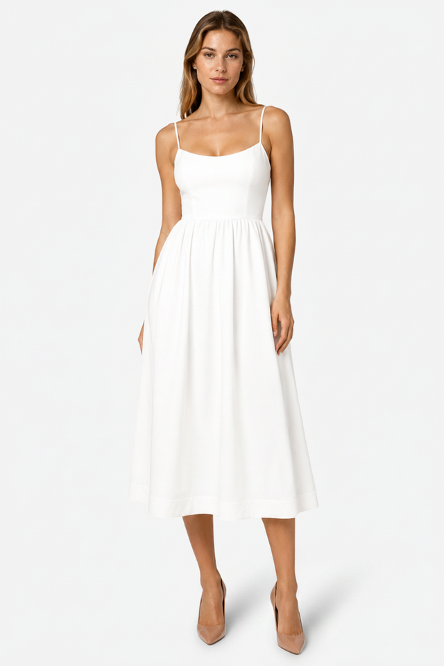 VALERIQUE | Robe Midi Sans Manches pour Femme – Bretelles Fines et Taille Ajustée