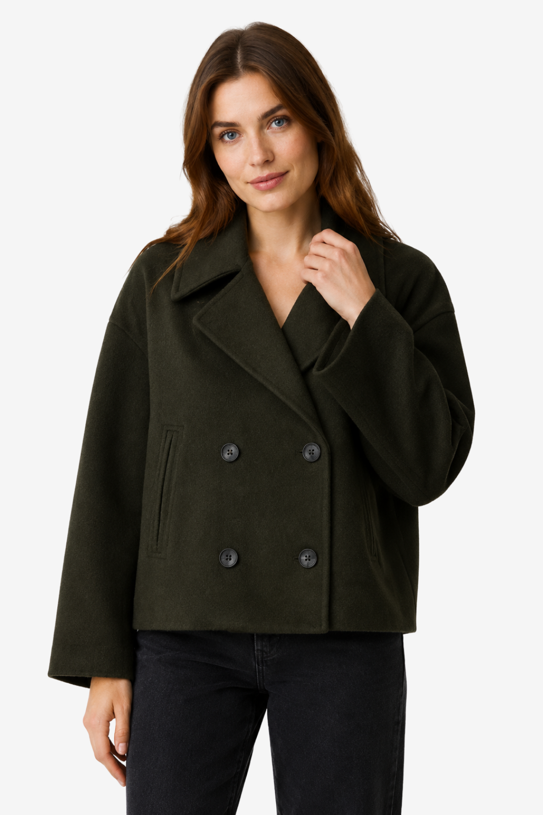 VALERIQUE | Veste courte à double boutonnage pour femme – Col à revers et poches latérales