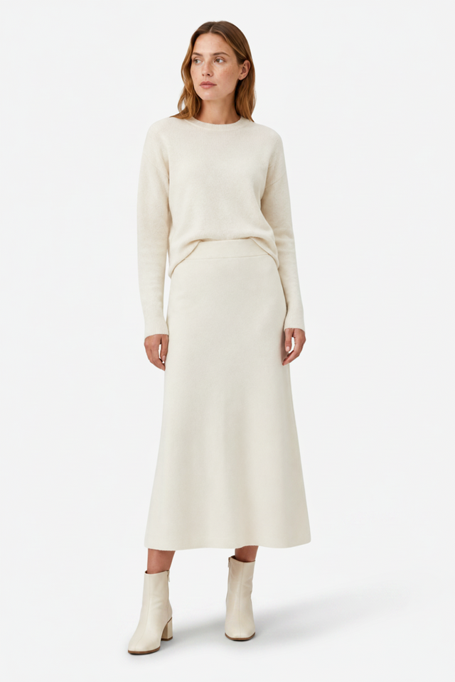 VALERIQUE | Jupe Midi Laine Coupe A à Fente pour Femme – Élégance Sculptée d’Hiver