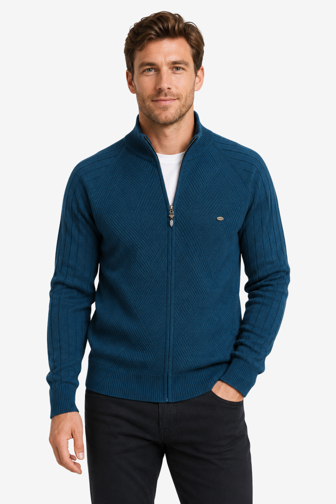 VALERIQUE | Cardigan Zippé en Coton pour Homme – Maille Élégante