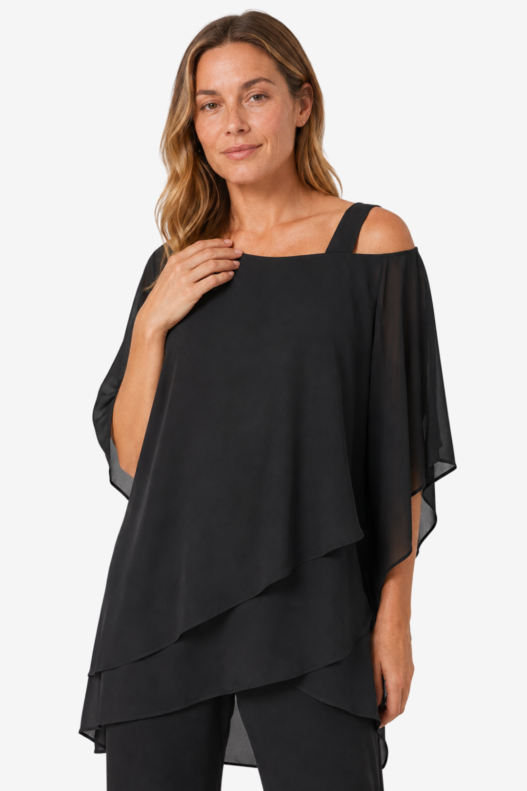 VALERIQUE | Ensemble Deux Pièces pour Femme – Haut Superposé Asymétrique Pantalon Large Design Élégant