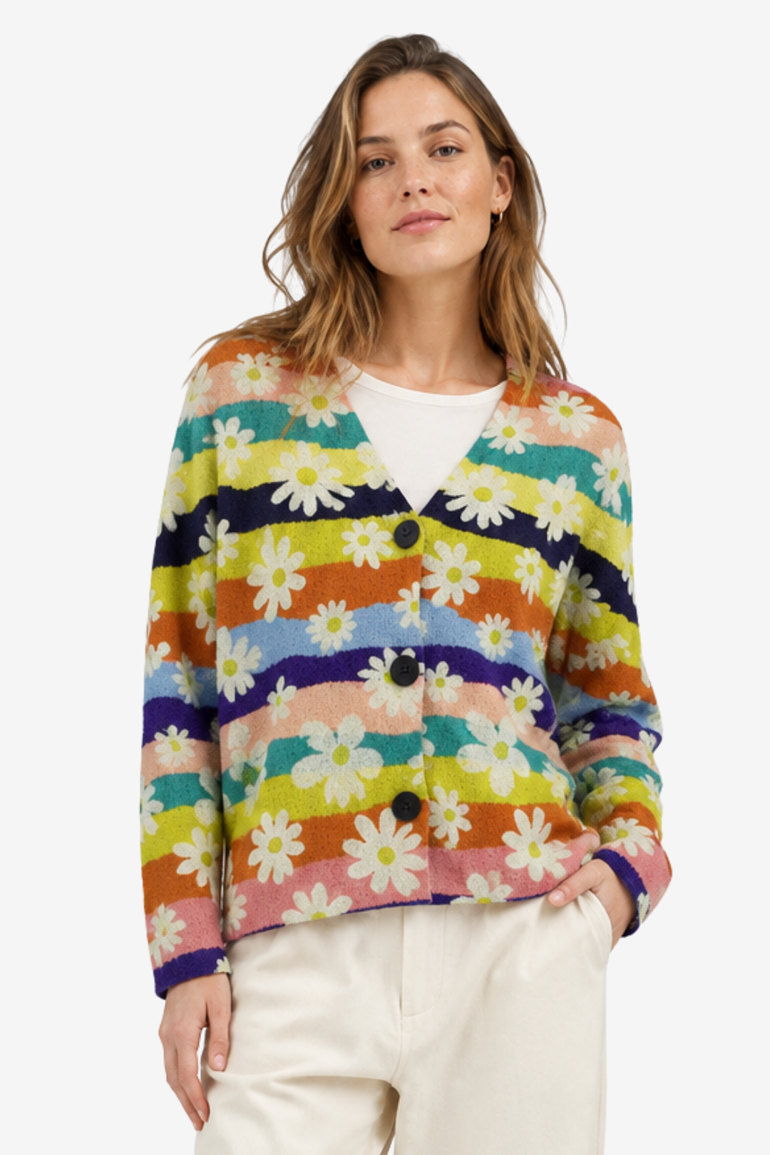 VALERIQUE | Cardigan Fleuri pour Femme – Col en V Fermeture Boutonnée Design Décontracté
