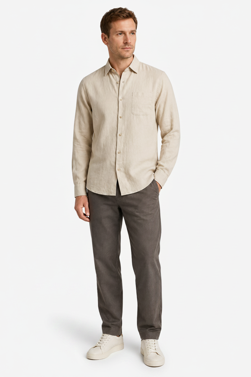 VALERIQUE | Homme chemise en lin à manches longues avec col classique et fermeture boutonnée pour usage quotidien