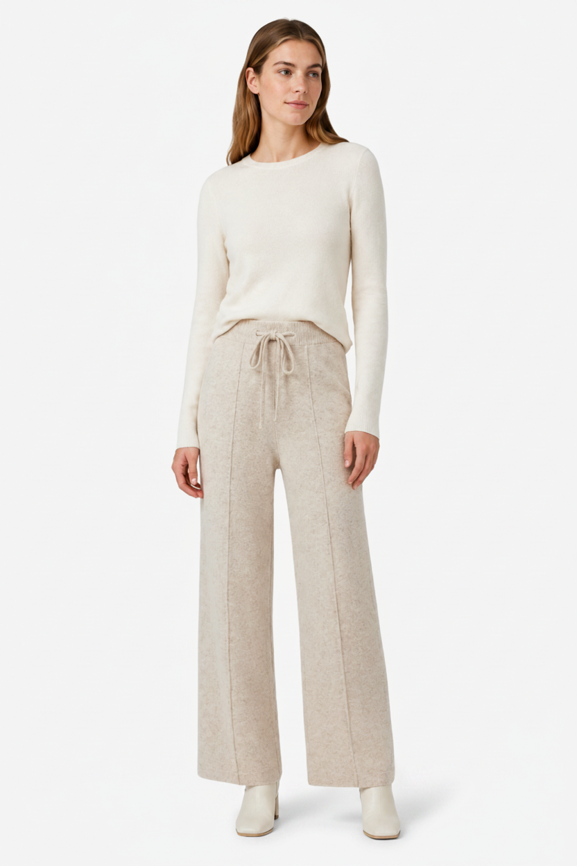 VALERIQUE | Pantalon Large en Laine Pure pour Femme – Élégance Décontractée