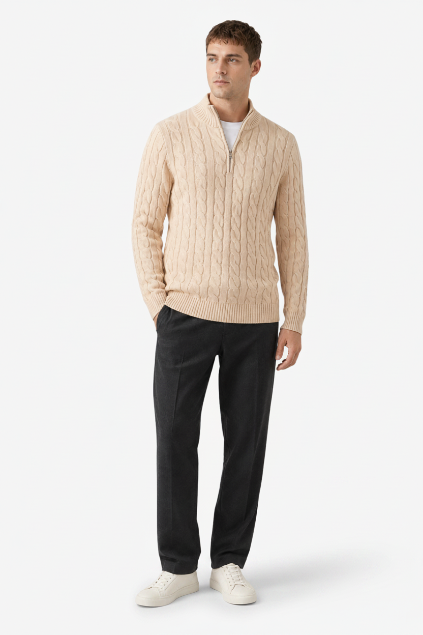 VALERIQUE | Pull Homme Jacquard Demi-Zip – Style Intemporel