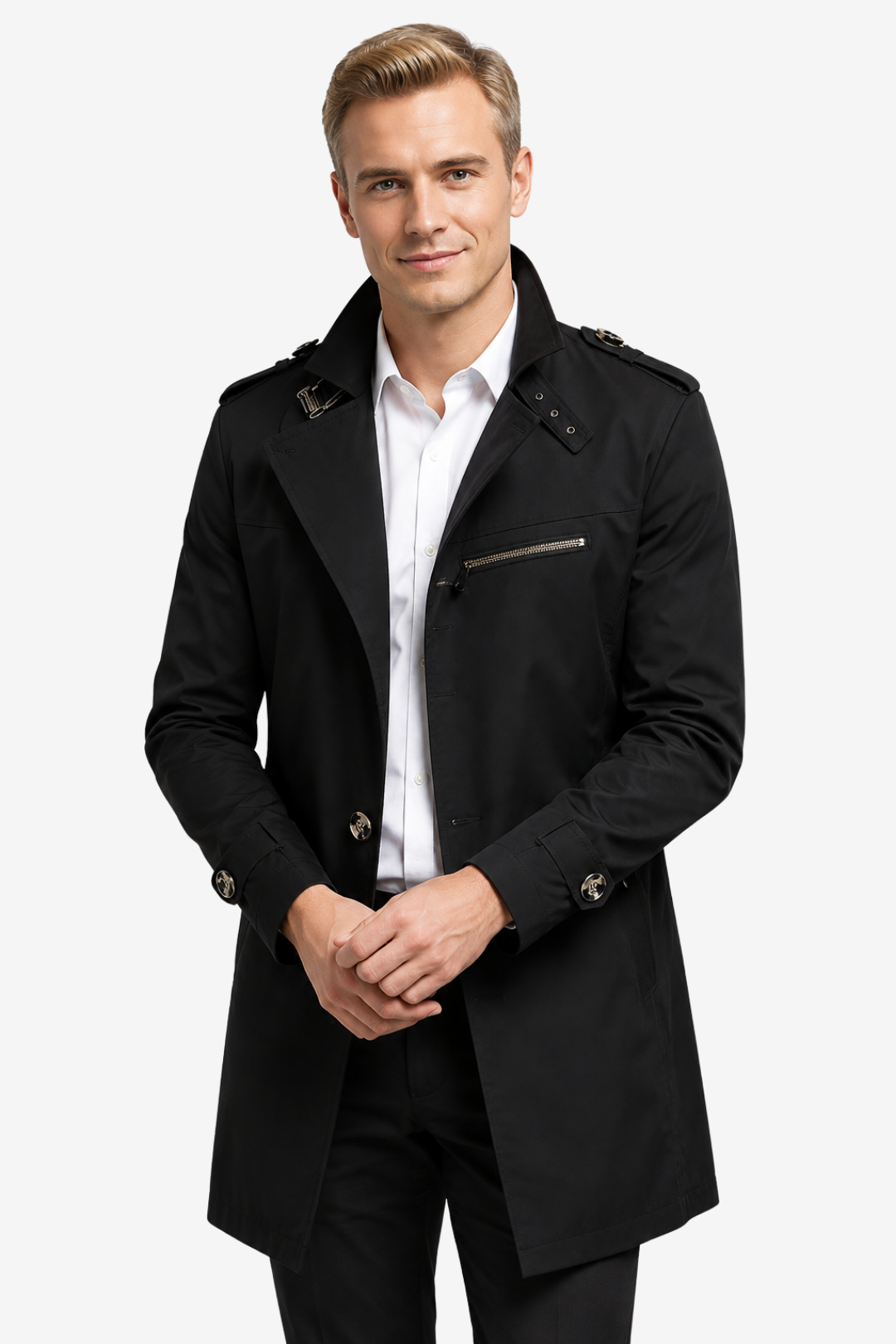 VALERIQUE | Trench-coat pour homme à ceinture – Col à revers et fermeture boutonnée