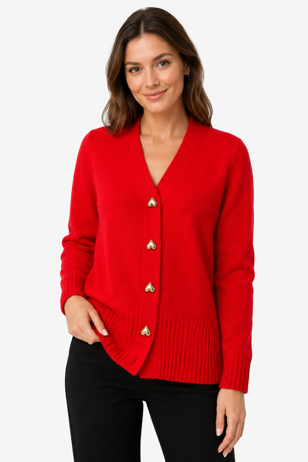 VALERIQUE | Cardigan en Maille à Col en V pour Femme – Boutons en Forme de Cœur Design Décontracté