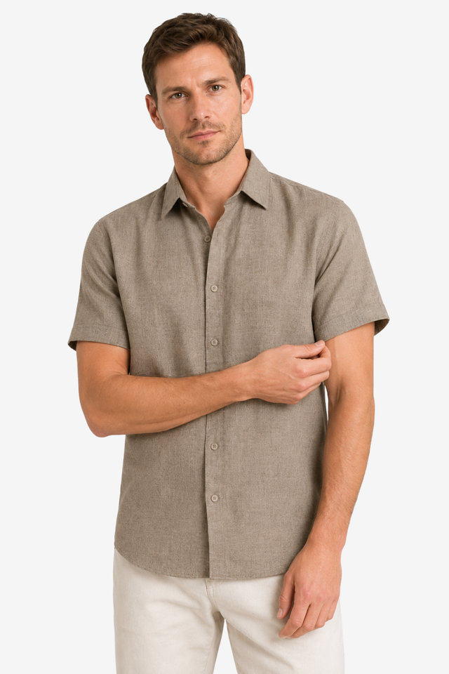 VALERIQUE | Homme Chemise en lin coupe ajustée manches courtes style décontracté