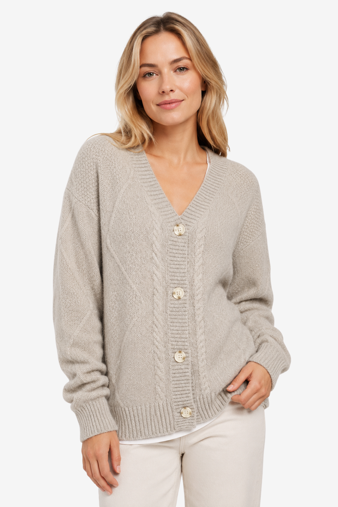 VALERIQUE | Cardigan en Maille Torsadée pour Femme – Col en V Fermeture Boutonnée Design Confortable