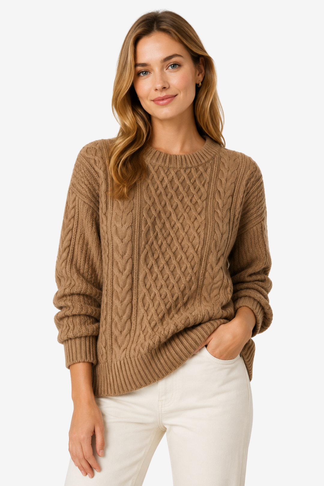 VALERIQUE | Pull en Maille Torsadée pour Femme – Col Rond Texturé Design Décontracté
