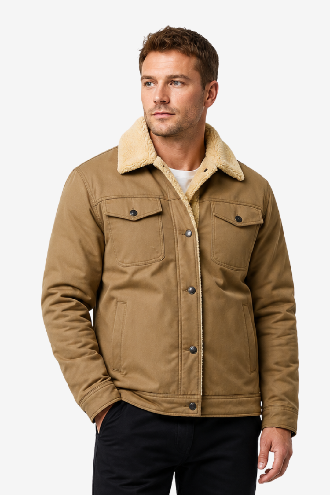 VALERIQUE | Veste Vintage pour Homme – Doublure Sherpa Fermeture Boutonnée Design Utilitaire