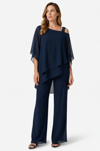 VALERIQUE | Ensemble Deux Pièces en Mousseline pour Femme – Haut Asymétrique et Pantalon Large