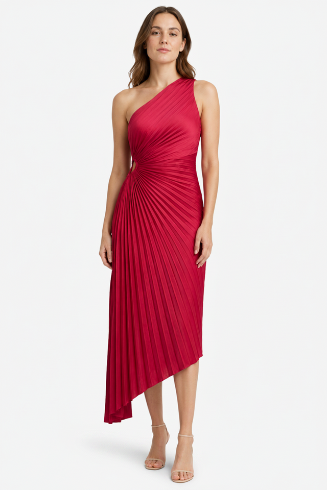 VALERIQUE | Robe Midi Plissée Asymétrique en Coton Léger pour Femme – Une Épaule
