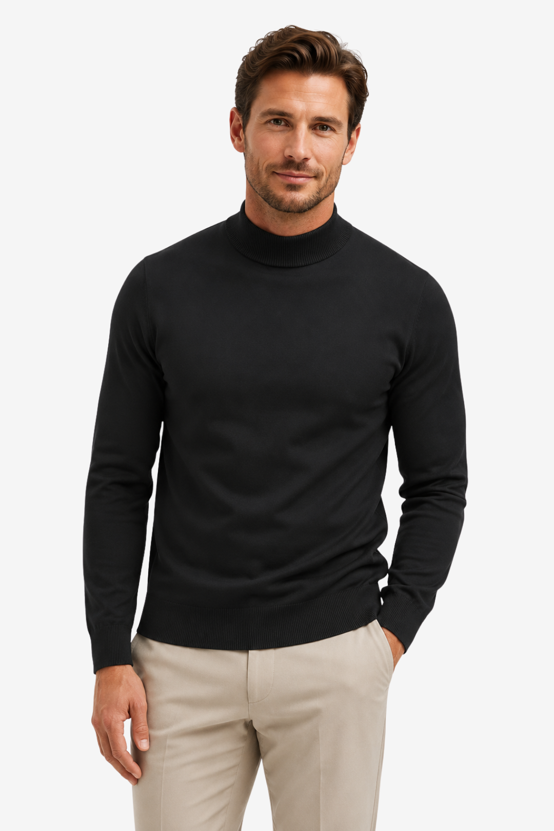 VALERIQUE | Pull à Col Montant pour Homme – Coupe Slim Finitions Côtelées