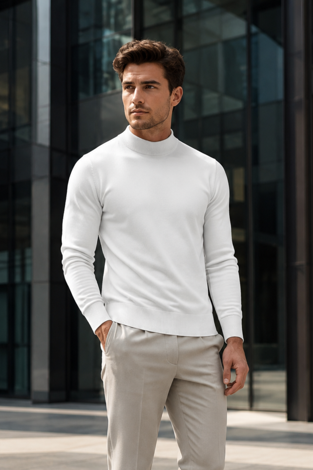 VALERIQUE | Pull à Col Montant pour Homme – Coupe Slim Finitions Côtelées