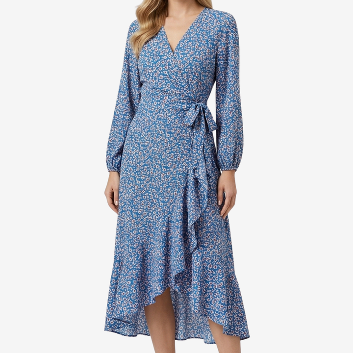 VALERIQUE | Femme Robe Formelle Cache-Cœur en, Manches Longues Bouffantes, Col en V Profond