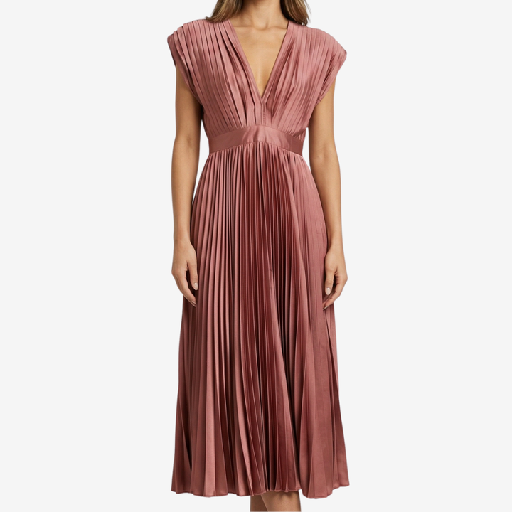 VALERIQUE | Femme Robe midi plissée coupe évasée col V style fluide