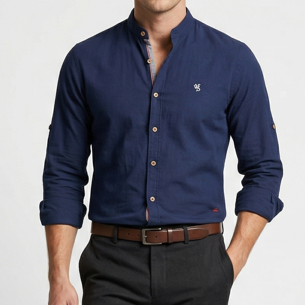 VALERIQUE | Homme Chemise en coton coupe ajustée manches longues col officier style décontracté