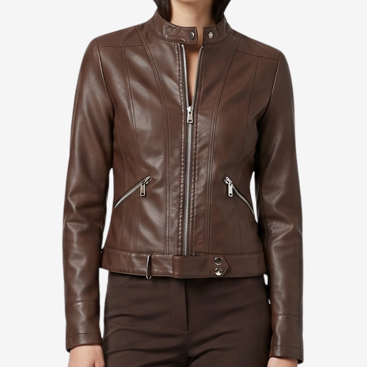 VALERIQUE | Veste en Cuir Femme - Café et Noir