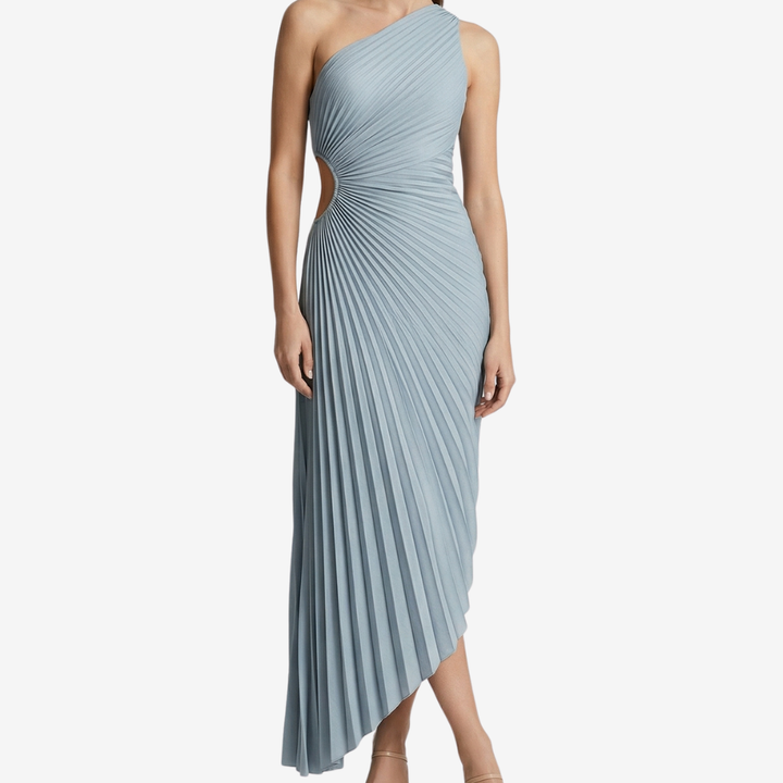 VALERIQUE | Femme Robe asymétrique plissée coupe ajustée une épaule style fluide