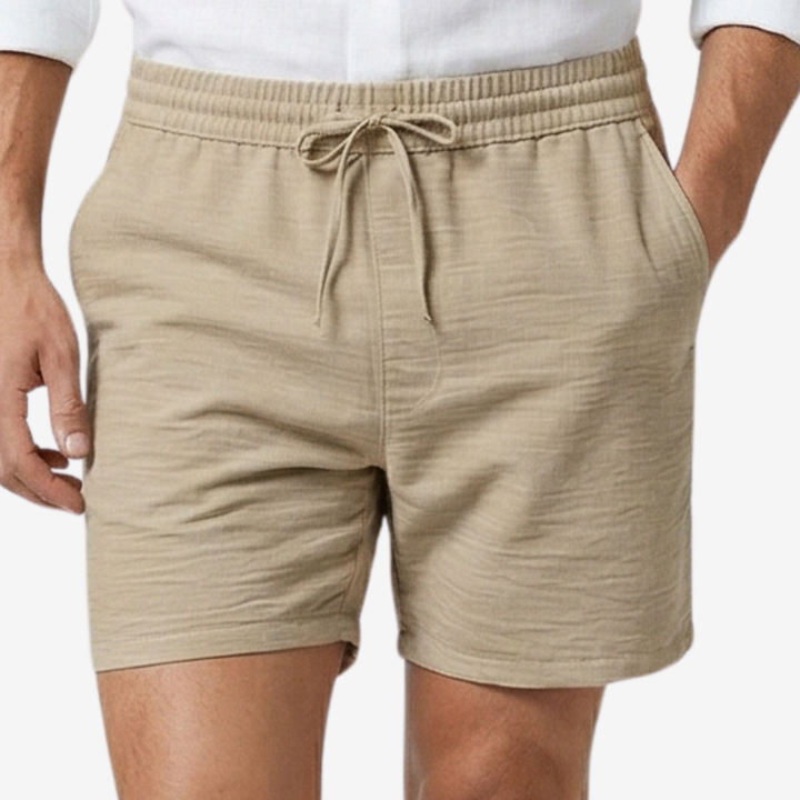 VALERIQUE | Homme Short Décontracté en Mousseline Beige - Taille Élastiquée avec Cordon de Serrage, Poches Latérales