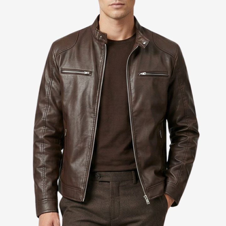 VALERIQUE | Homme Veste en cuir coupe ajustée col montant style moderne