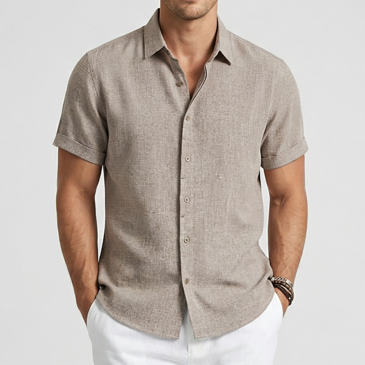 VALERIQUE | Homme Chemise en lin coupe ajustée manches courtes style décontracté