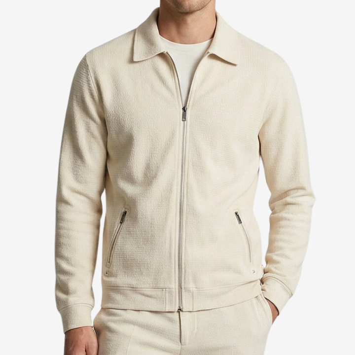 VALERIQUE | Homme Veste zippée texturée coupe ajustée col chemise style minimaliste