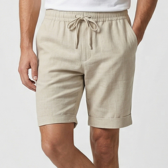 VALERIQUE | Homme short en lin à taille élastique avec cordon de serrage, coupe décontractée confortable