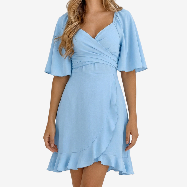 VALERIQUE | Femme Robe courte portefeuille coupe ajustée manches fluides style décontracté