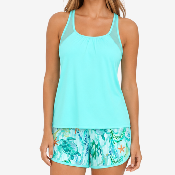 VALERIQUE | Ensemble Tankini Femme – Haut Racerback Séchage Rapide et Short Imprimé