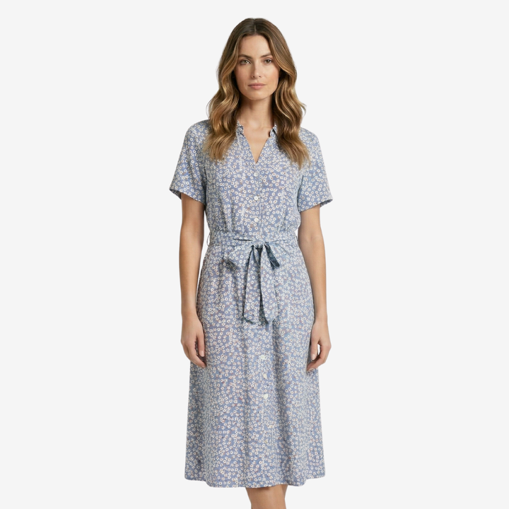 VALERIQUE | Femme Robe midi imprimé floral coupe évasée manches courtes style décontracté