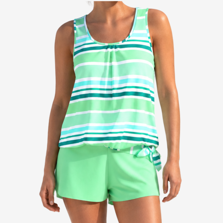 VALERIQUE | Ensemble Tankini Femme Rayé – Haut Blouson Sans Manches avec Short de Bain