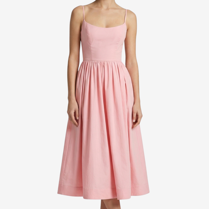 VALERIQUE | Femme Robe midi à fines bretelles coupe évasée style décontracté