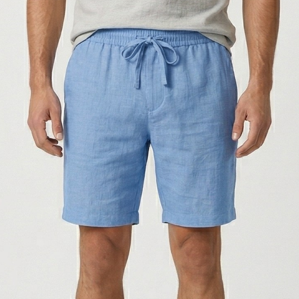 VALERIQUE | Homme short en lin à taille élastique avec cordon de serrage, coupe décontractée pour usage quotidien