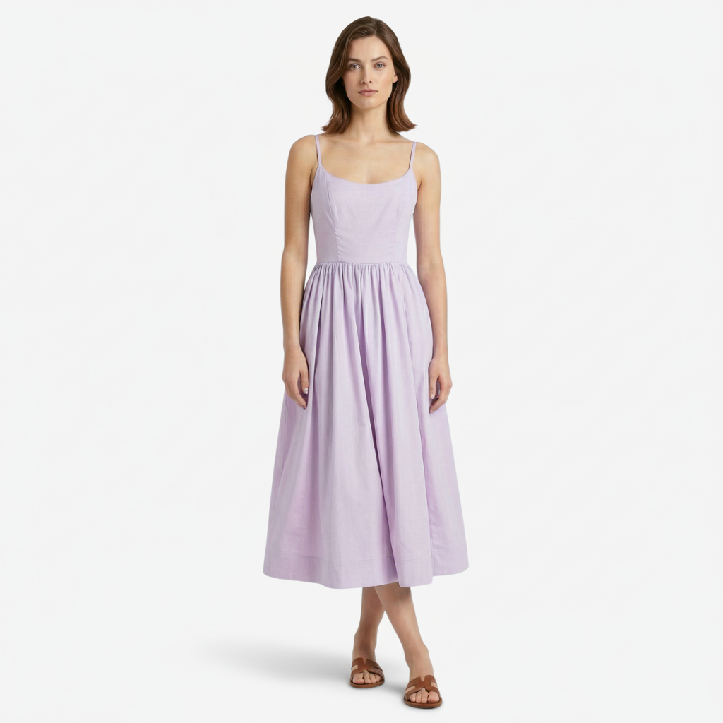 VALERIQUE | Femme Robe midi à fines bretelles coupe évasée style décontracté