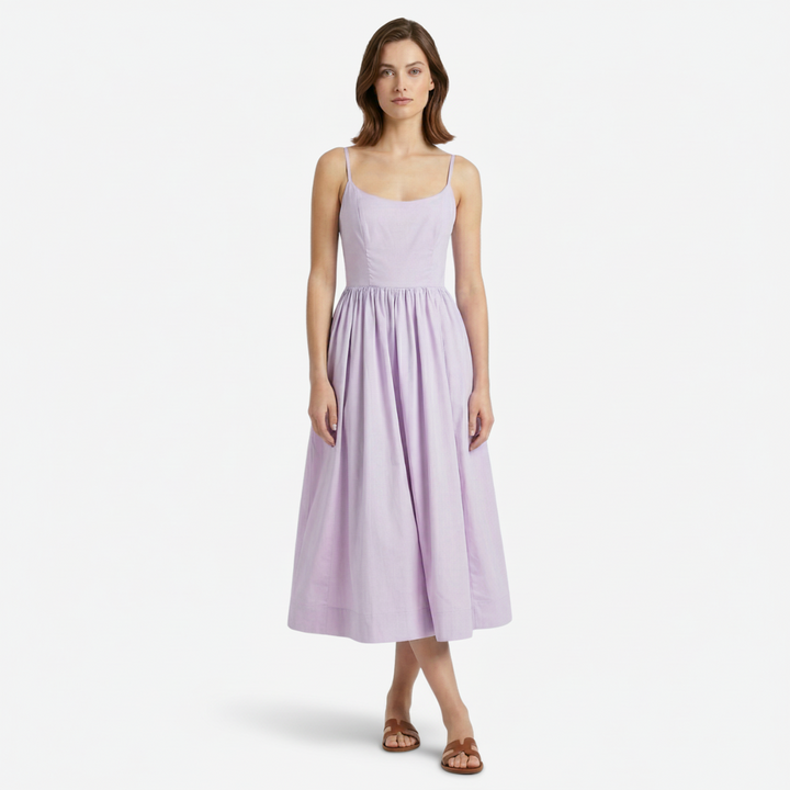 VALERIQUE | Femme Robe midi à fines bretelles coupe évasée style décontracté
